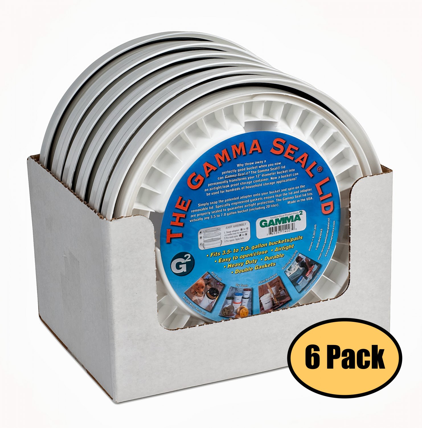 Gamma Seal White Screw On Lids 6 Pack Fits 3.5 5 7 Gallon Buckets Food