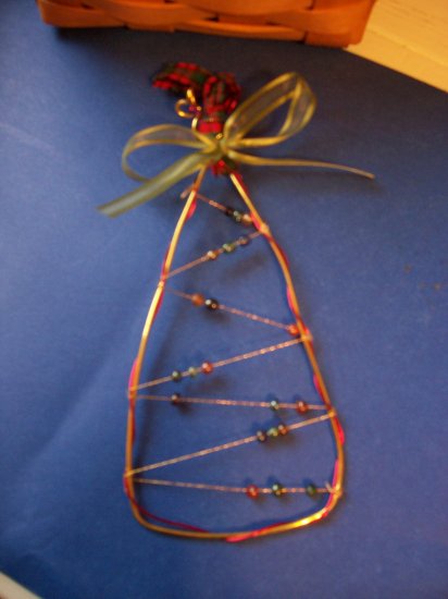 WIRE BEADED CHRISTMAS TREE ORNAMENT HANDCRAFTED