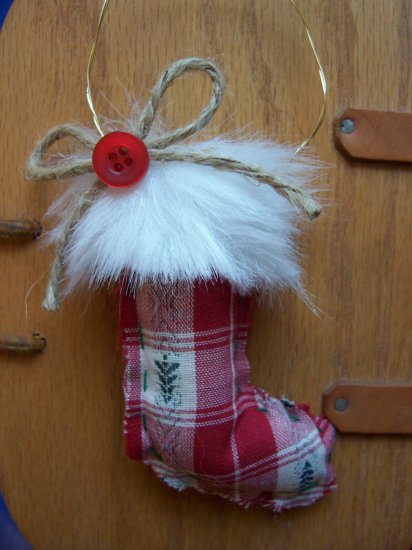 CHRISTMAS ORNAMENT RED & FUR CLOTH STOCKING
