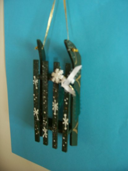 Snow sled ornament handcrafted handpainted USA
