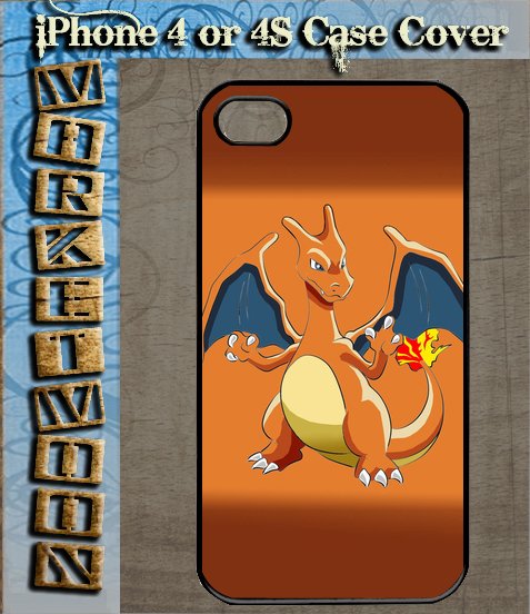 New Design Charizard Lizardon Flame Pokemon fans Black Hard Case Apple iPhone 4 / 4s