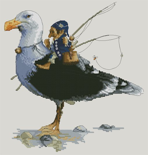 Monge Jean-Baptiste Cross Stitch Chart Fisherman on Seagull
