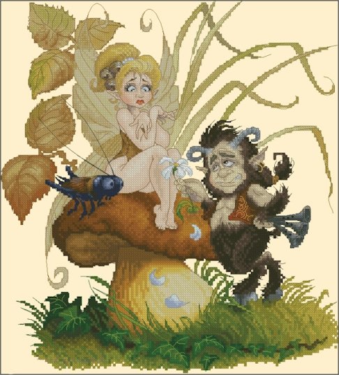 Pascal Moguerou Art Cross Stitch Chart Fairy and Satyr