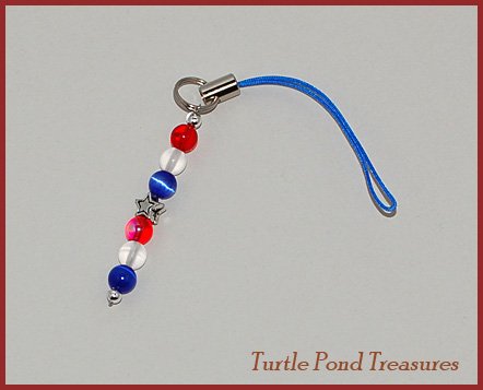 Red white blue AMERICAN STARS bead Cell phone charm