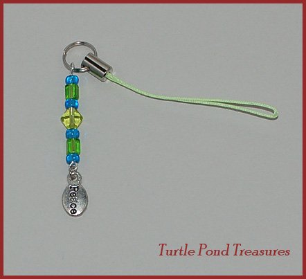 Green Blue PEACE beaded purse Cell phone charm