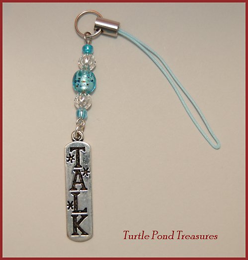 Aqua Blue silver TALK beaded Cell phone charm
