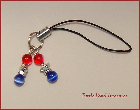 Patriotic red blue AMERICAN STARS bead Cell phone charm