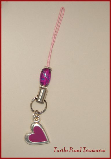Pink purple silver HEART beaded Cell phone charm