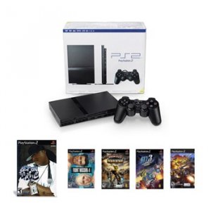 PS2 Slim Sony Playstation 2 System "Rap Bundle" - Get On the Mic (with Microphone) and 4 demos