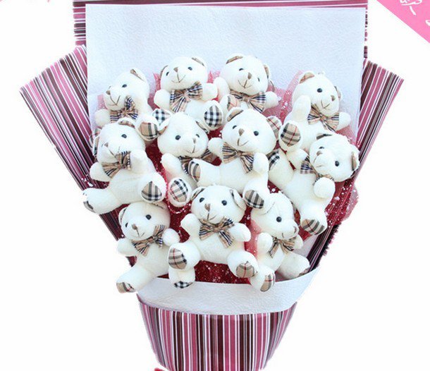 Plush Teddy Bear Dolls Bouquet Valentine's Day Wedding Birthdays Gift - White