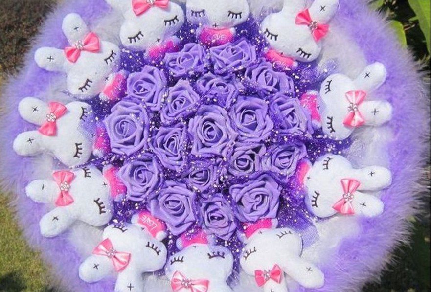 Romantic Gift Love Rabbit Doll Bouquet Valentine's Day Wedding Birthdays Gift - Purple