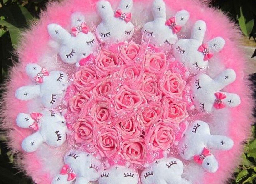 Romantic Gift Love Rabbit Doll Bouquet Valentine's Day Wedding Birthdays Gift - Pink