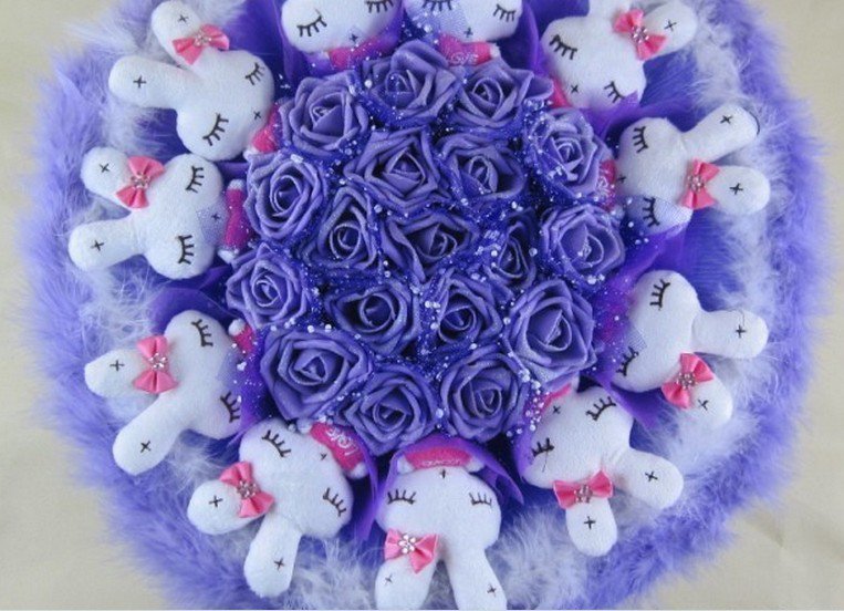 Romantic Gift Love Rabbit Doll Bouquet Valentine's Day Wedding Birthdays Gift - Blue
