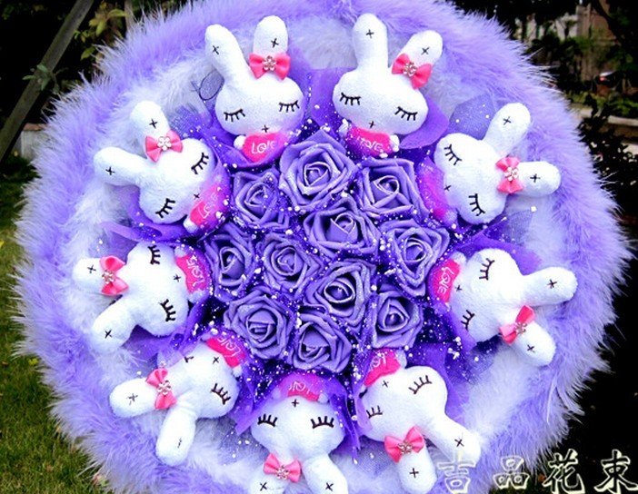 Catoon Bouquet Love Rabbit Doll Bouquet Sale Valentine's Day Wedding Birthdays Gift - Blue