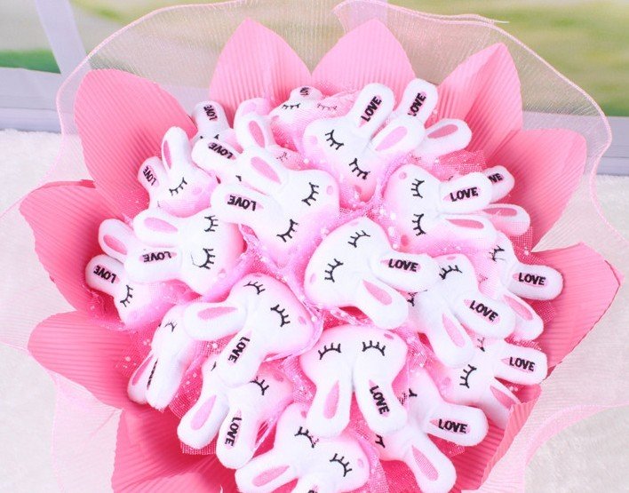Catoon Bouquet Love Rabbit Doll Bouquet Sale Valentine's Day Wedding Birthdays Gift - Pink