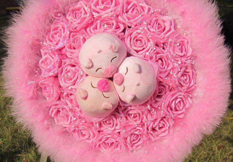 New Romantic Pig Bouquet for Wedding,Valentine, Birthday Gift- Pink