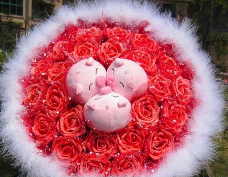 New Romantic Pig Bouquet for Wedding,Valentine, Birthday Gift- Red