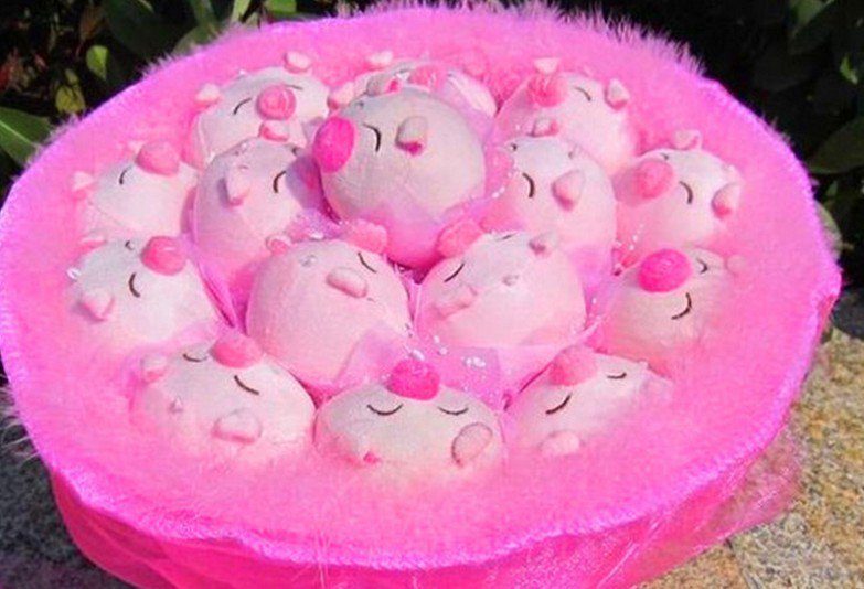 Romantic 16 Lovely Pig Bouquet for Wedding,Valentine, Birthday Gift- Pink