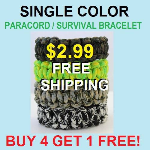 Single Color Paracord Bracelet $2.99 FREE Shipping! Buy 4 get 1 FREE! Custom Sizes and Colors