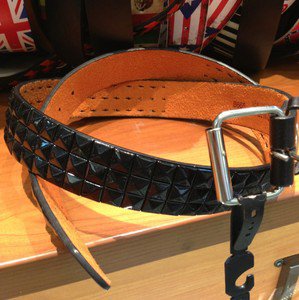 Black Leather White Studded Spike 3Row Pyramid Snap On Belt Silver Buckle Large