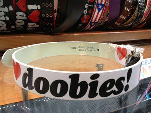 I Love Doobies White Leather Belt Mens/Womens Roller Buckle Sz XL 42"44"