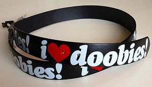 I Love Doobies Black Leather Belt Mens/Womens Roller Buckle Sz XL 42"44"