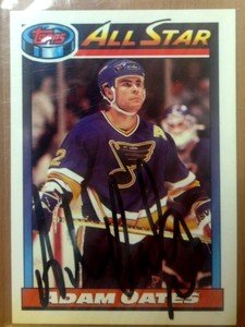 HOF'er ADAM OATES autographed signed 1991 Topps card Capitals Bruins Blues