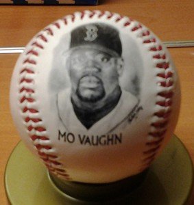MO VAUGHN Boston Red Sox fotoball baseball 1996 Fenway Park giveaway