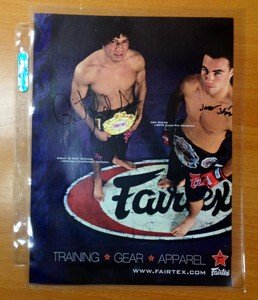 UFC Strikeforce Champ Gilbert Melendez & Jake Shields auto signed Fairtex ad MMA