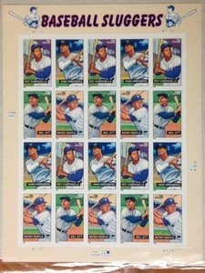 BASEBALL SLUGGERS Mantle Greenberg Ott Campanella stamp sheet $7.80 face value