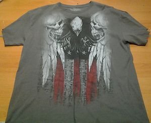 MMA ELITE dark gray grey USA Skulls tee shirt mens Large UFC