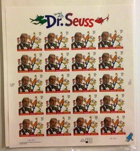 Dr. Seuss stamp sheet $7.40 face value Green Eggs and Ham Cat in the Hat