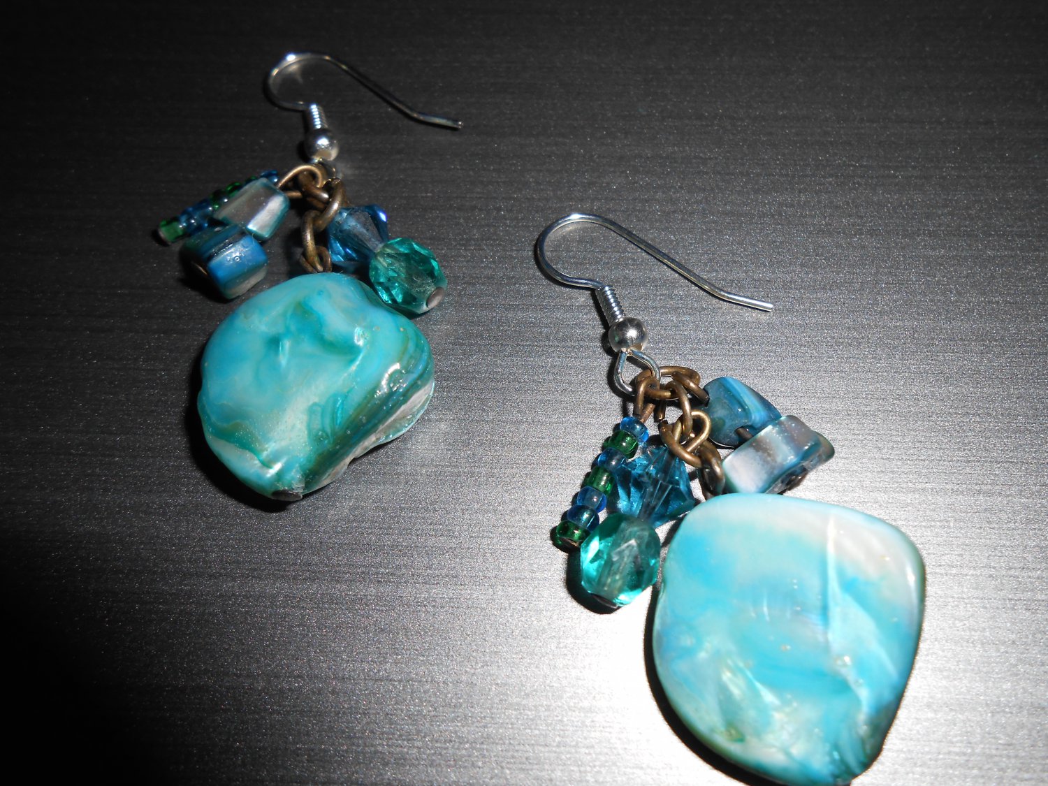 Teal Mother of Pearl Stone Earrings