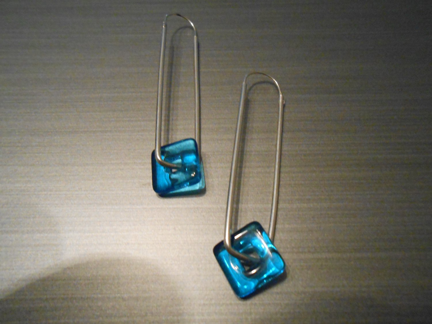 Blue Square Drop Earrings