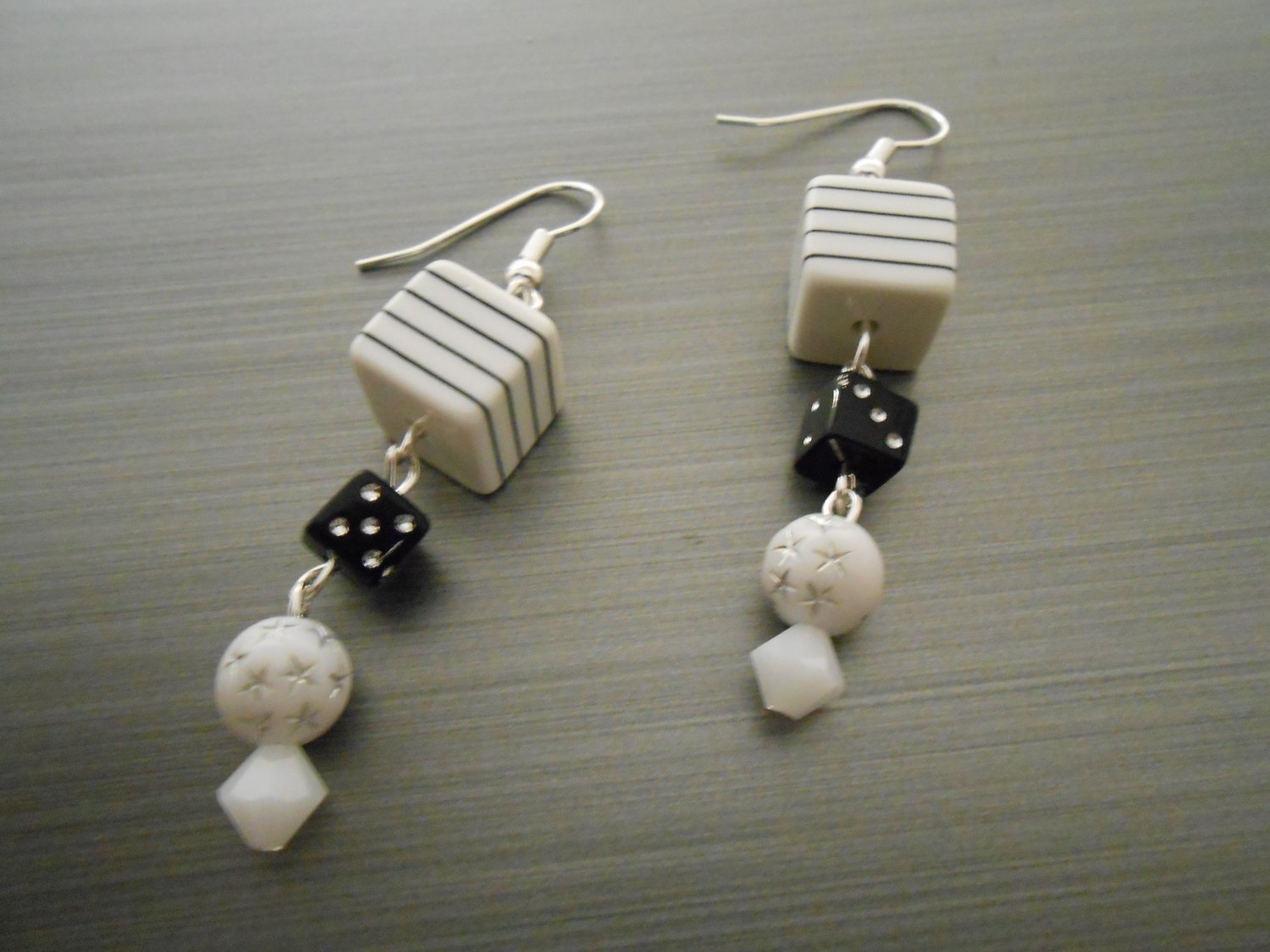 Black and White Earrings with Small Dice