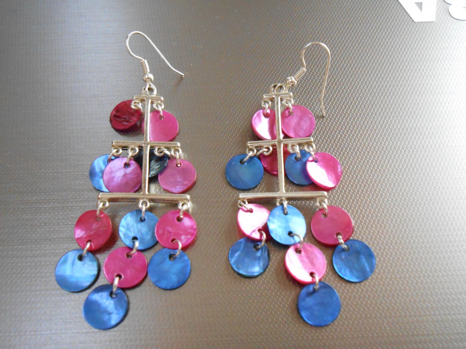Pink and Blue Chandelier Earrings