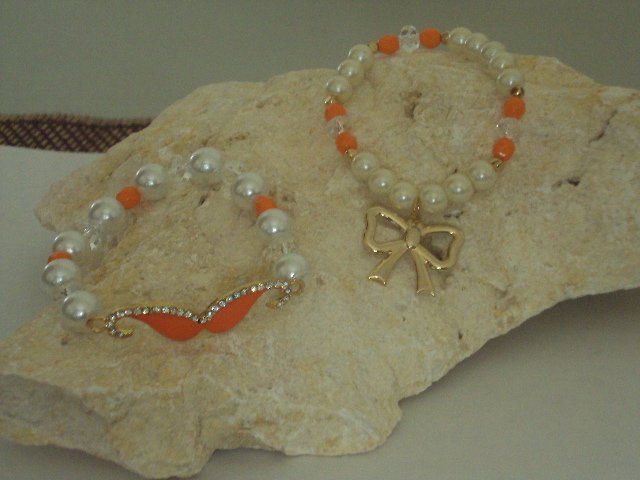 White Bracelet with Charm Mustache