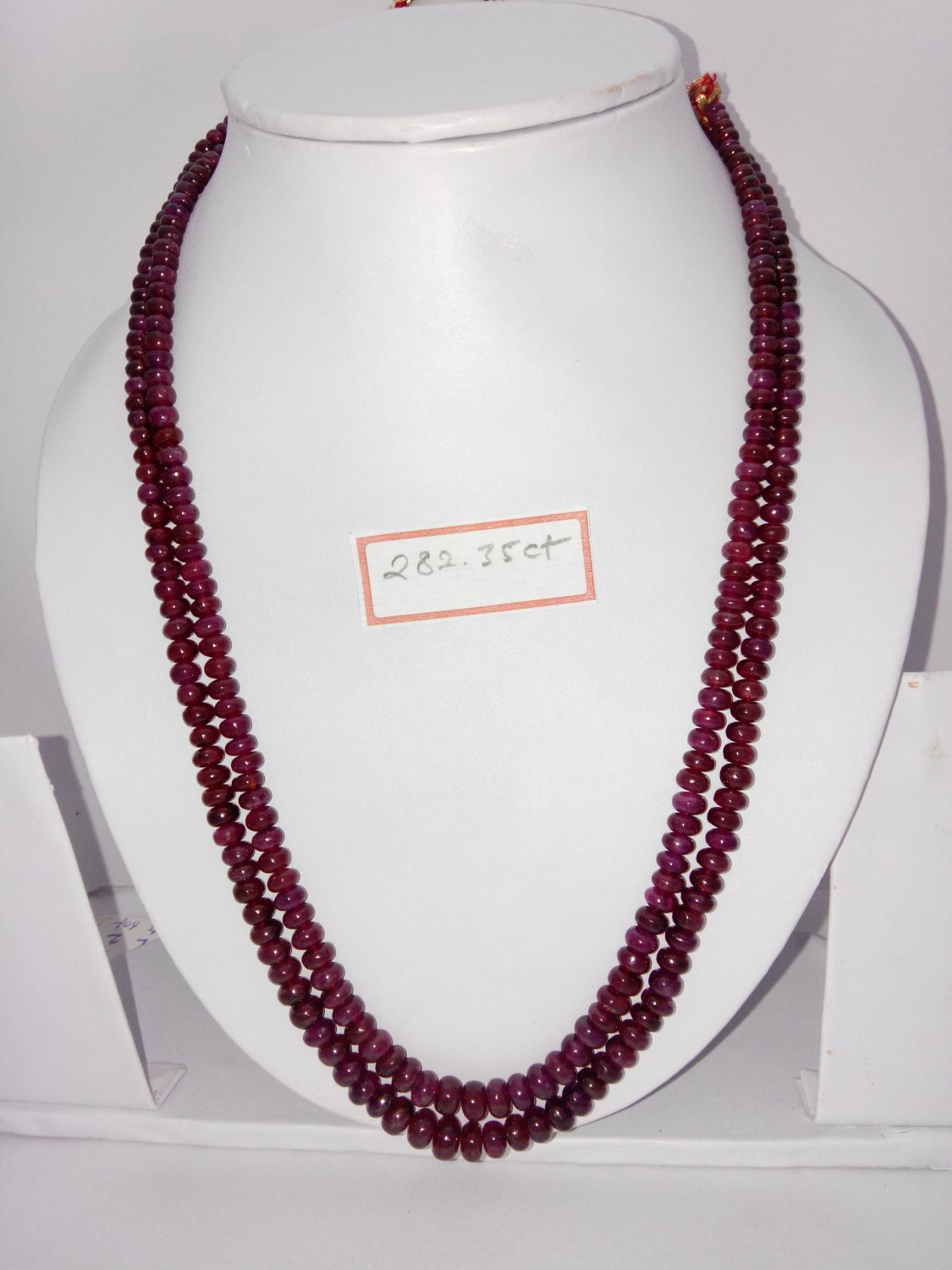 Certified Fissure Filled Ruby necklace of 282.35 cts Fancy Round Beads plane Polish