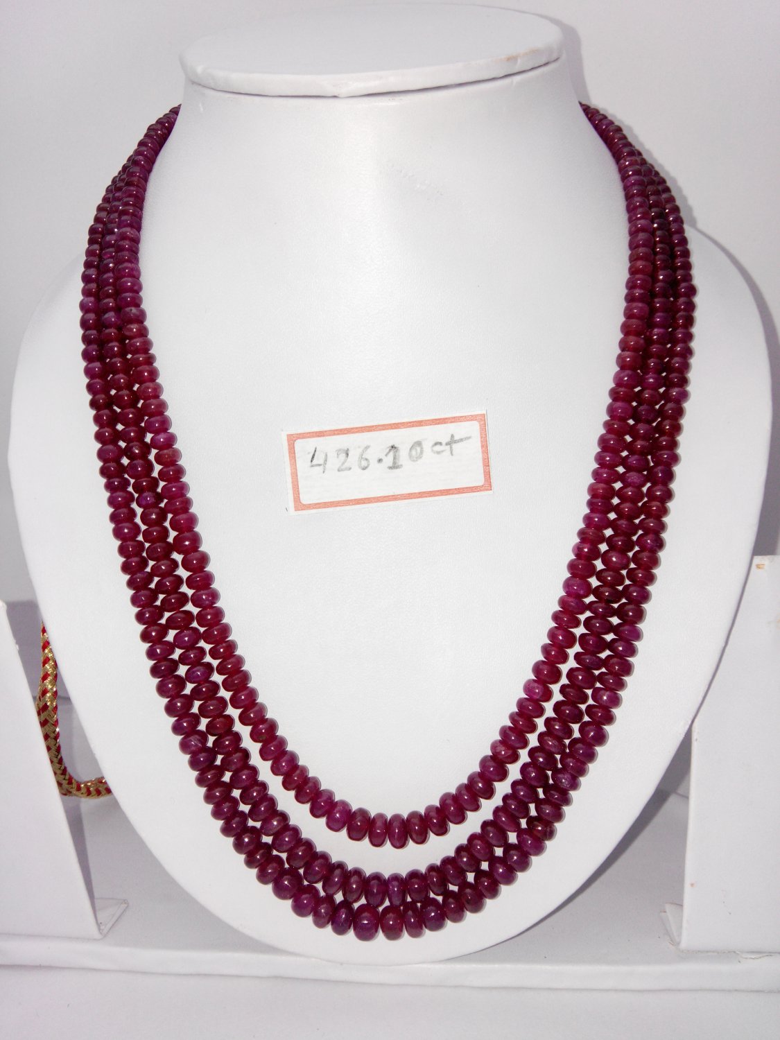 Certified Fissure Filled Ruby necklace of 426.10 cts Fancy Round Beads plane Polish