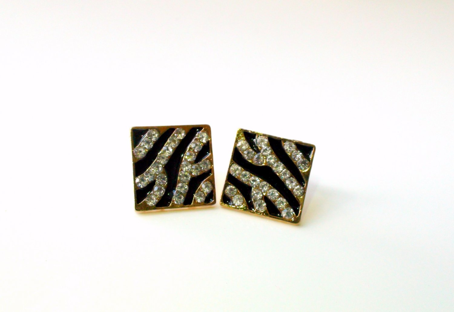 Zebra Print Rhinestone Square Shaped Stud Earrings