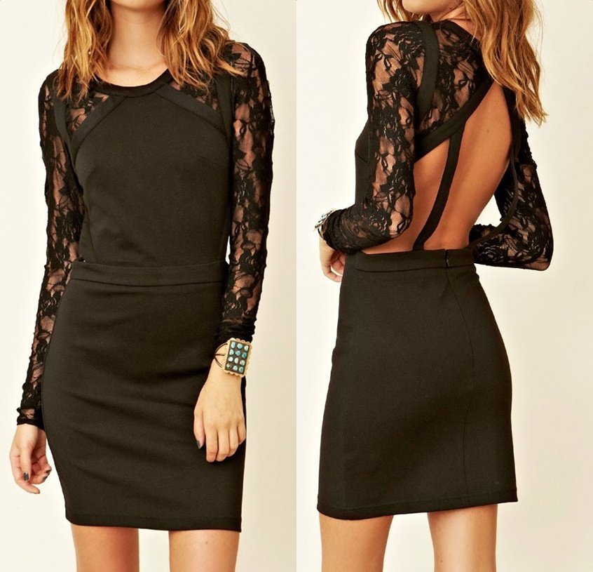 Sexy Backless Cocktail Dress - 31052D - Black
