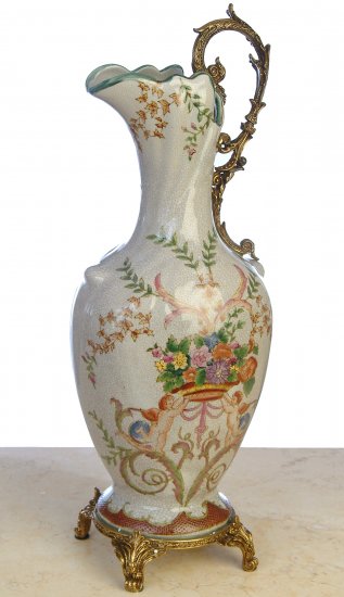 HUGE PORCELAIN VASE ANTIQUE BRASS AND BABY ANGLES