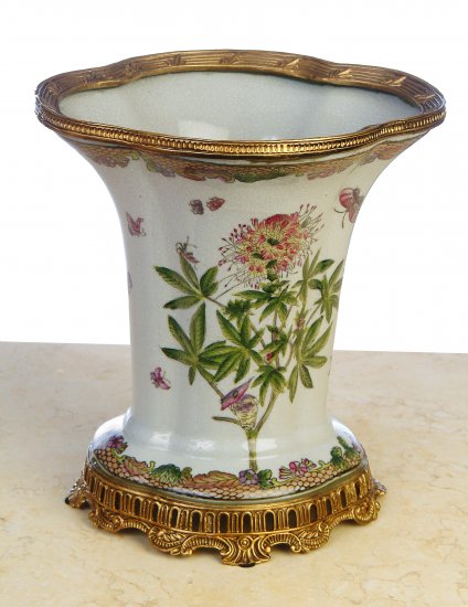 PORCELAIN VASE ANTIQUE STYLE CRACKLED WITH BRASS
