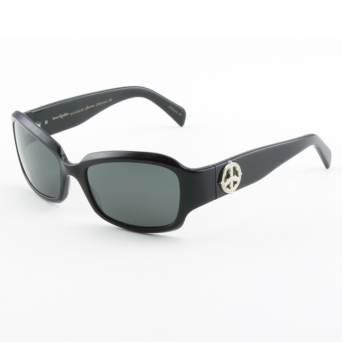 Loree Rodkin Catherine Sunglasses Black w/ Dark Gray Lenses, Sterling Silver, Swarovski Crystals