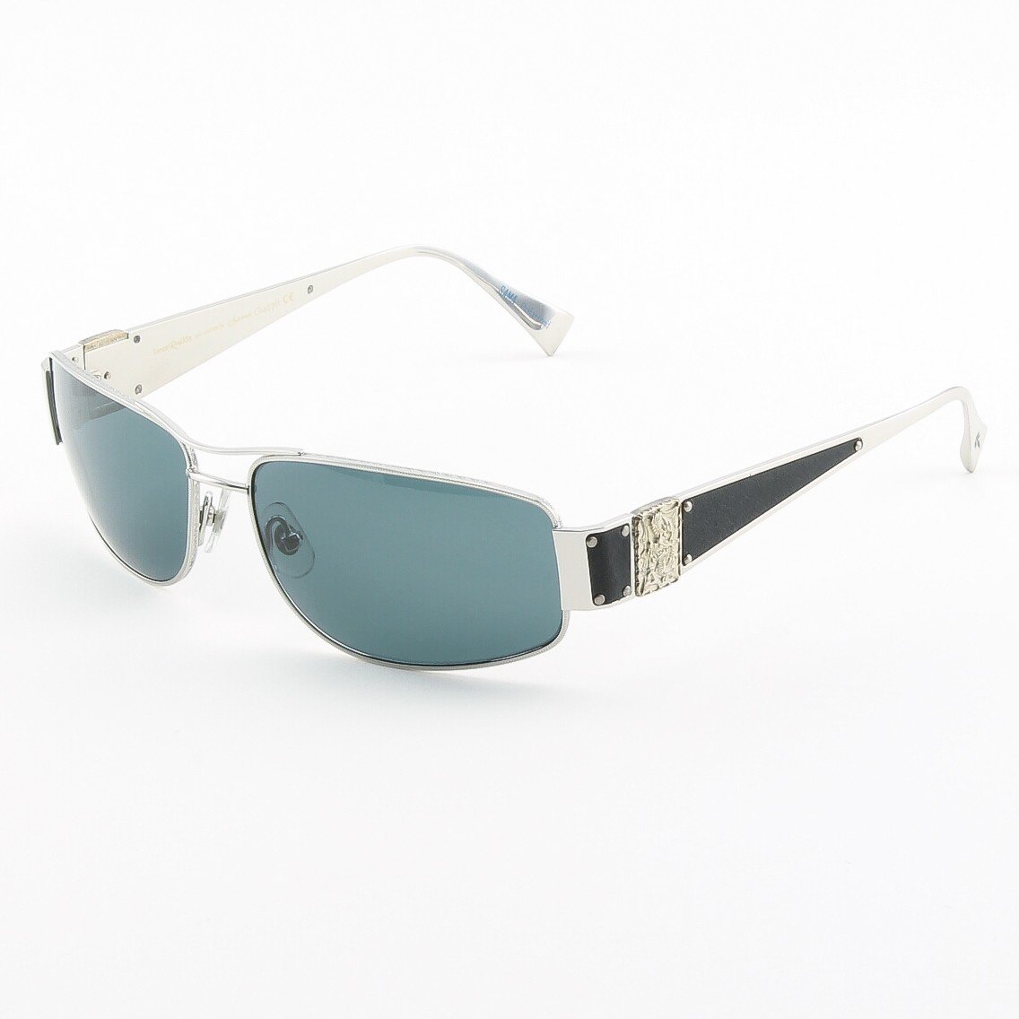 Loree Rodkin Chad Sunglasses by Sama Col. Platinum with Gray Lenses, Leather and Sterling Silver