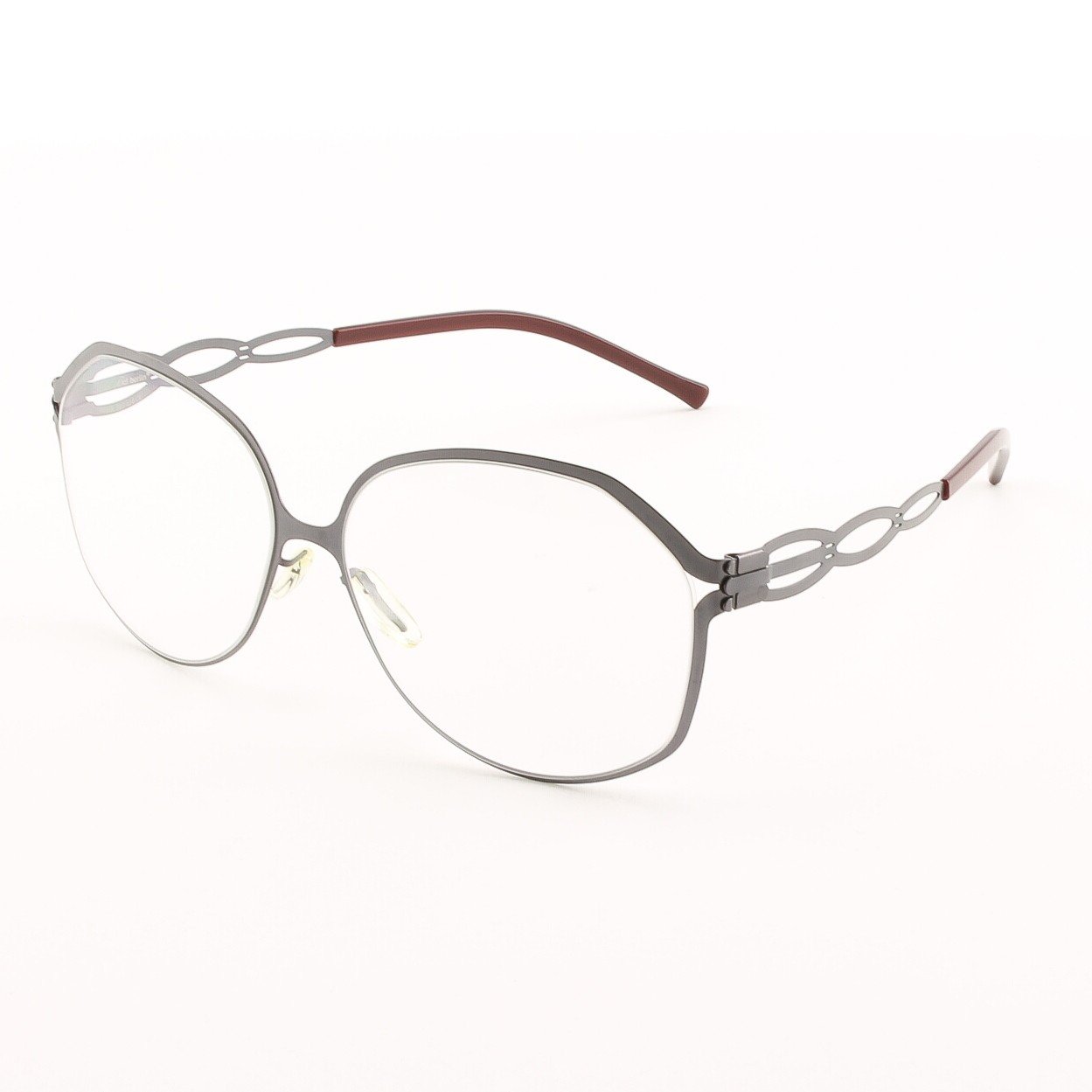 ic! Berlin Dimanche Eyeglasses Col. Ash Grey / Wine with Clear Lenses