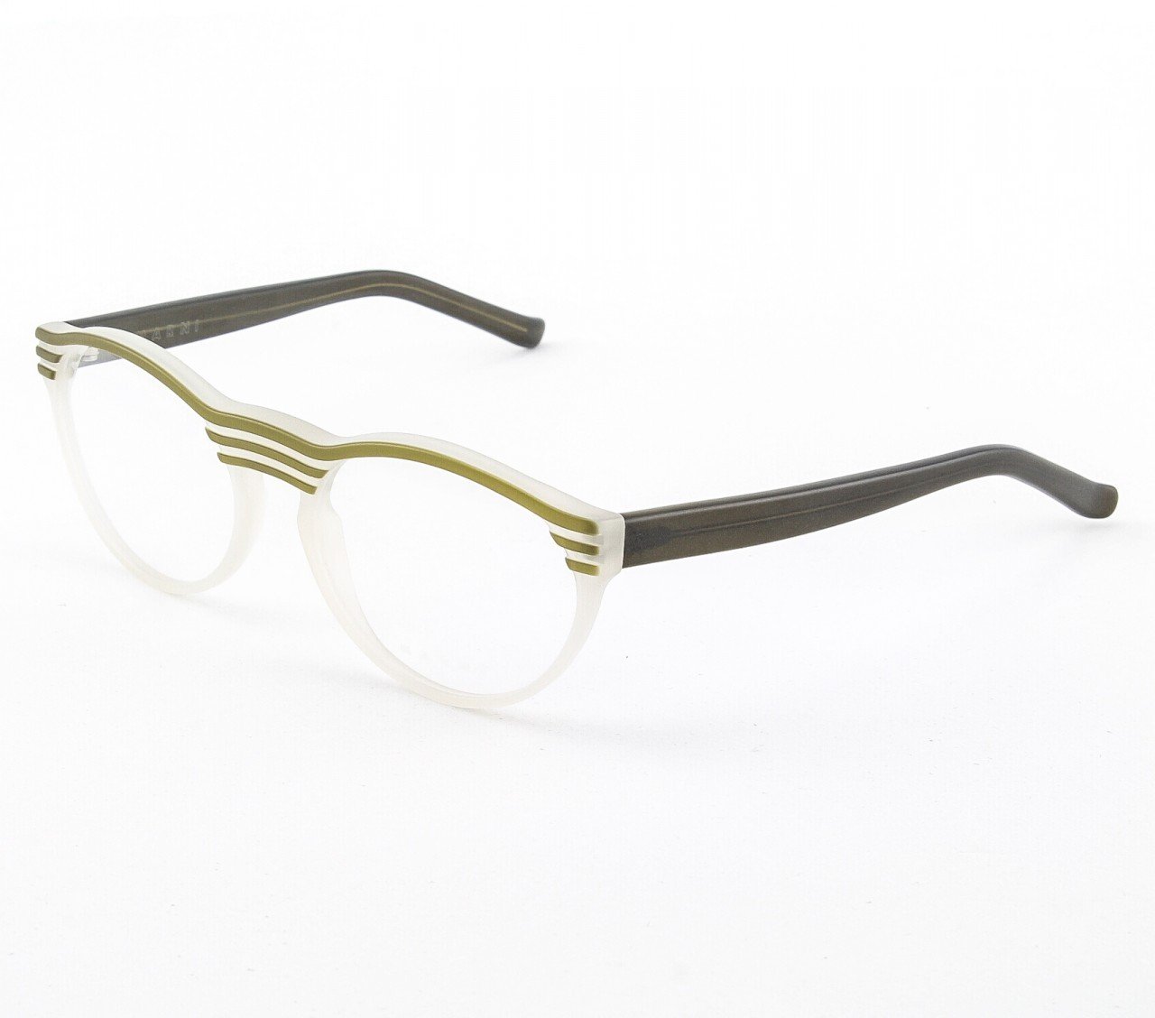 Marni MA688 Eyeglasses Col. 03 Frosted Light Khaki with Green Accents and Clear Lenses