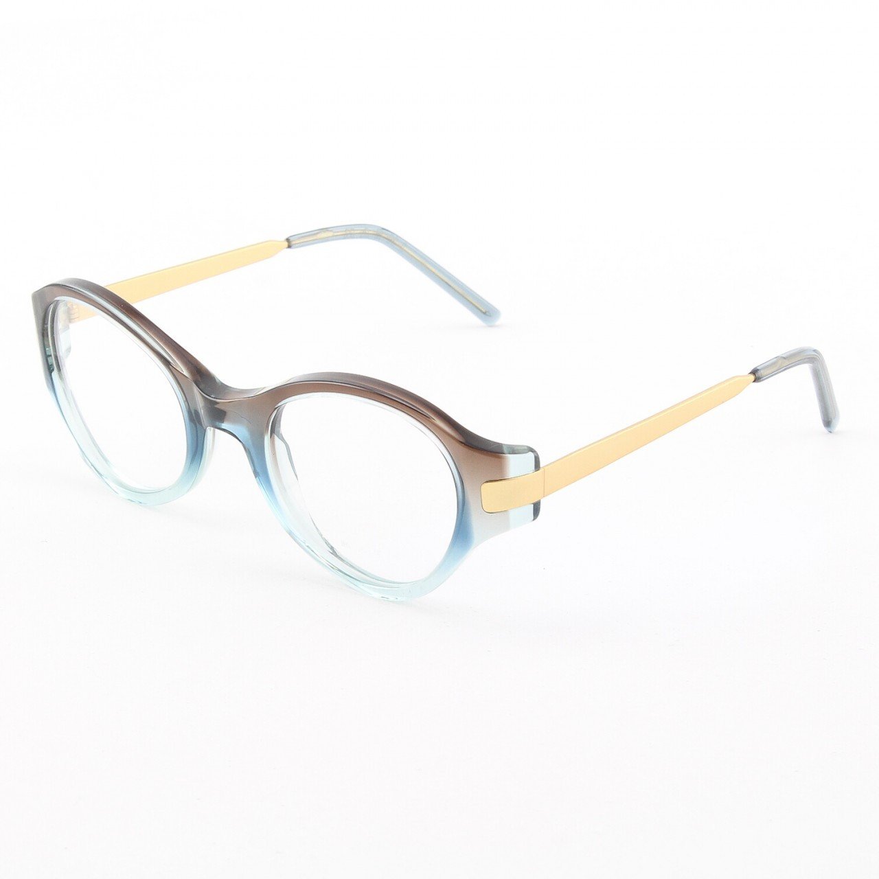 Marni MA679S Eyeglasses Col. 01 Translucent Brown to Teal with Antique Gold Accents and Clear Lenses