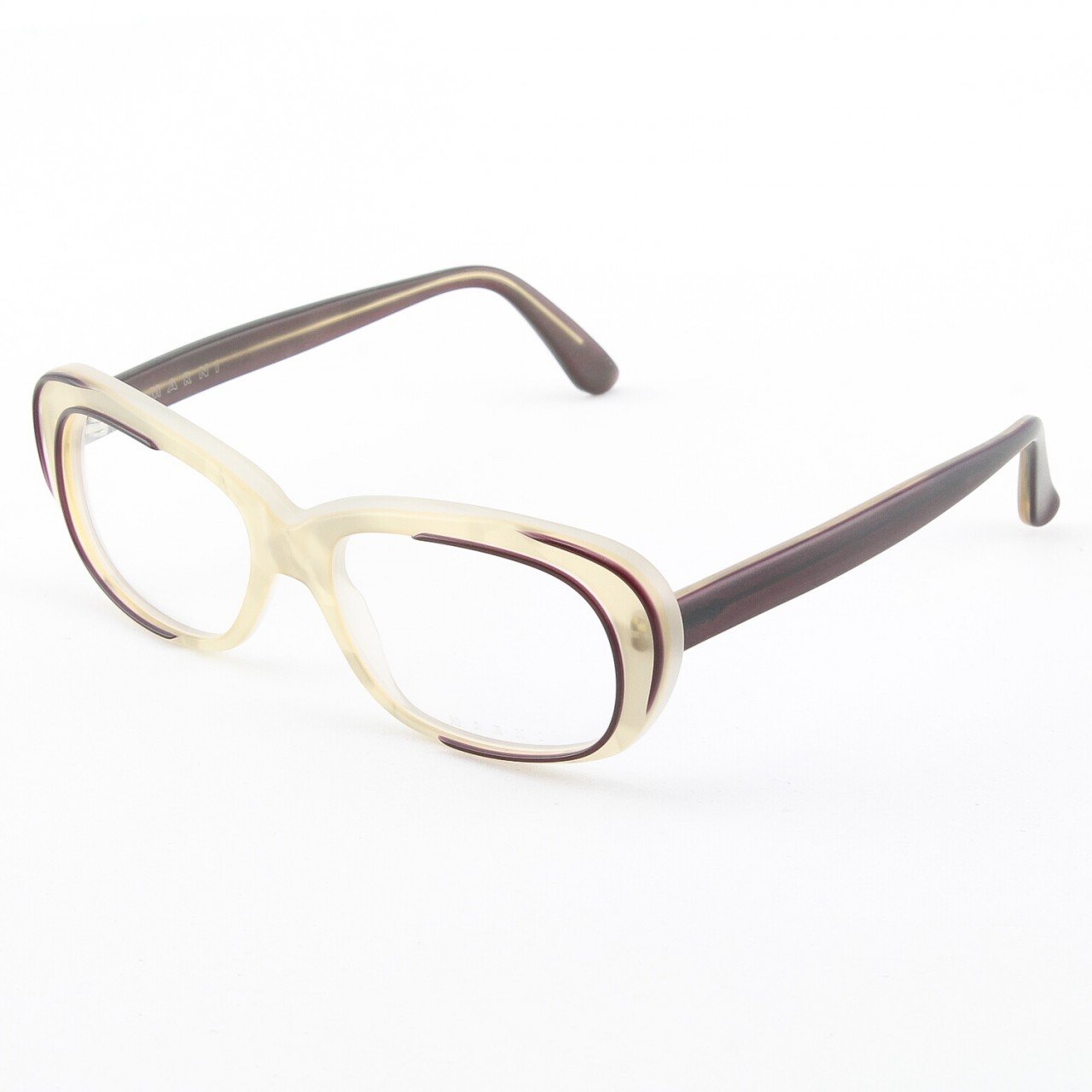 Marni MA670S Eyeglasses Col. 03 Frosted Cream with Deep Burgundy Accents and Clear Lenses