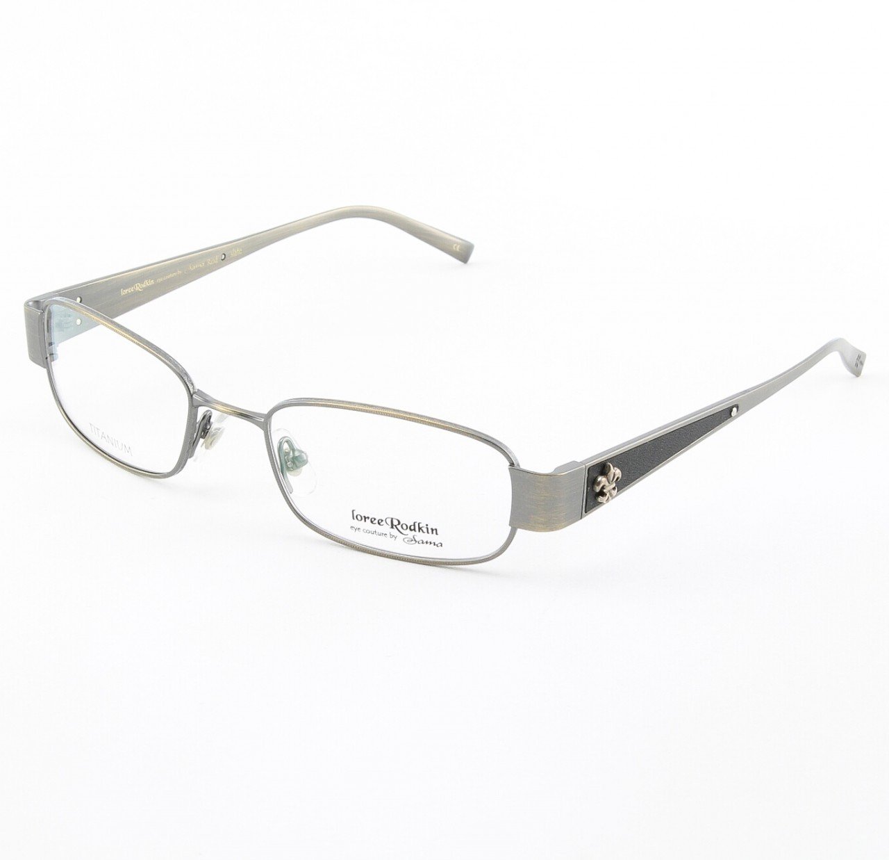 Loree Rodkin Rod Eyeglasses by Sama Col. Slate with Clear Lenses, Leather and Sterling Silver